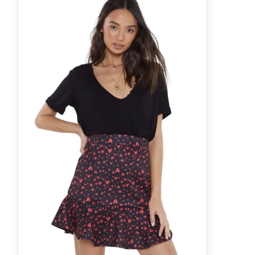 Heart Print Flippy Hem Mini Skirt Valentine's Day